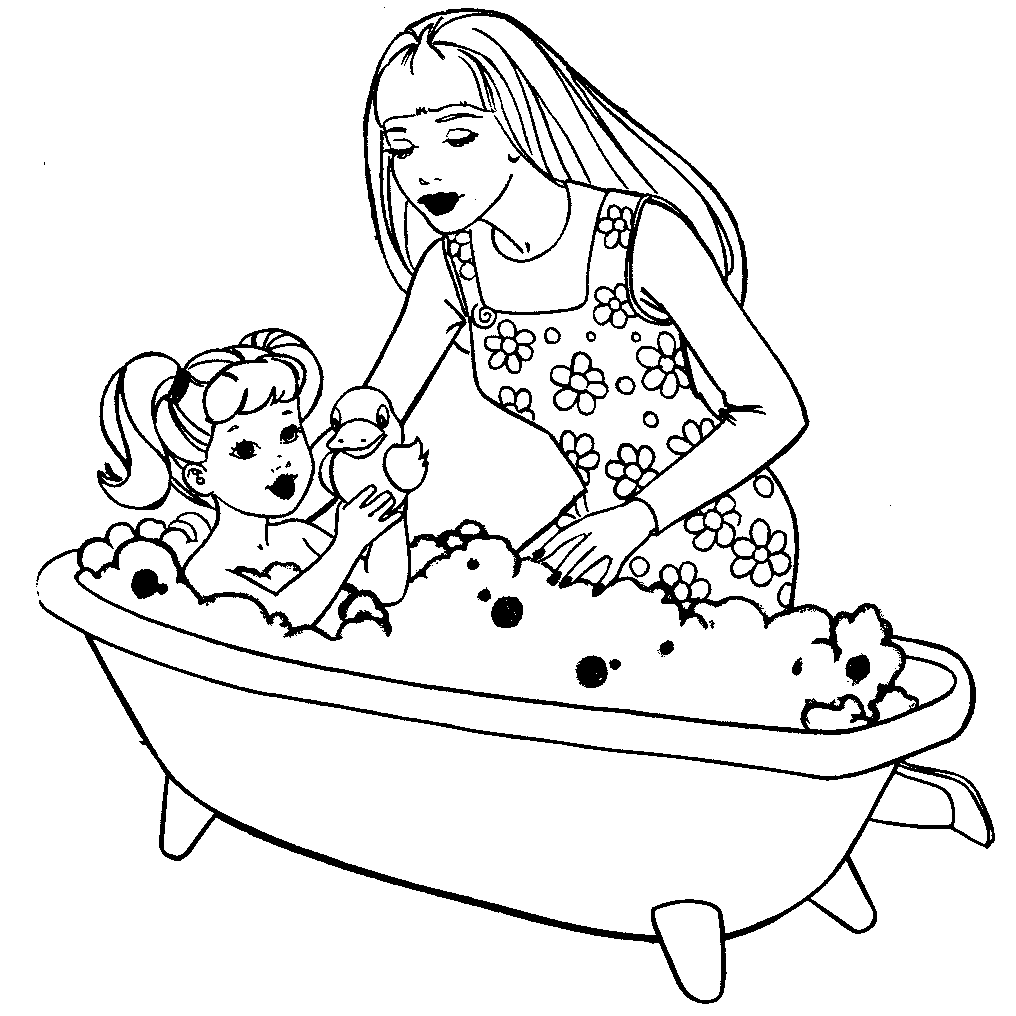 Coloriage Barbie et le bébé à imprimer. (Dessin Barbie)